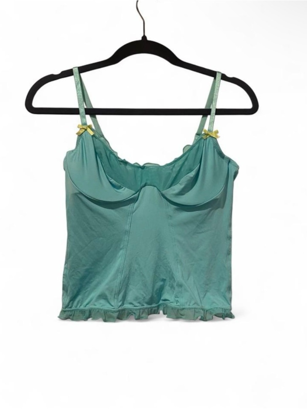 Xhilaration Teal Satin-Look Camisole with Yellow Bow Accents